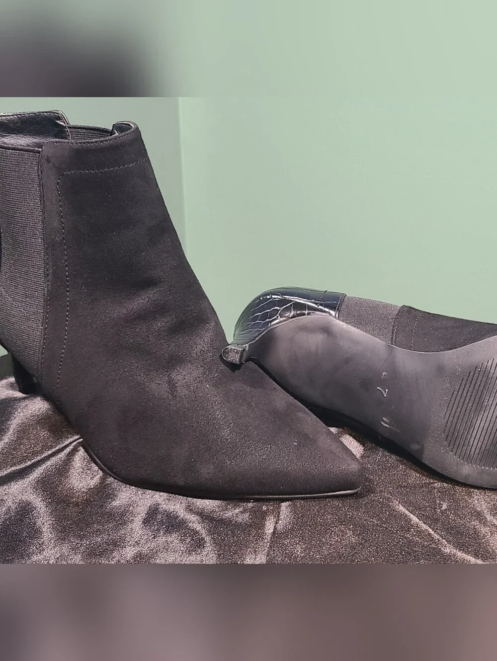 Ann Taylor Black Suede Pointed Toe Ankle Booties